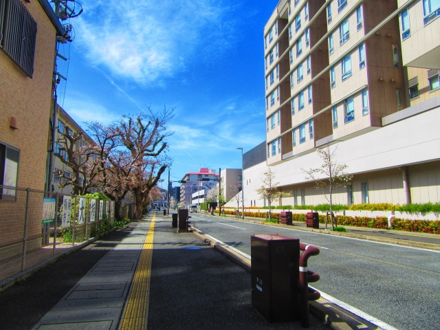 歩道から見る町並み